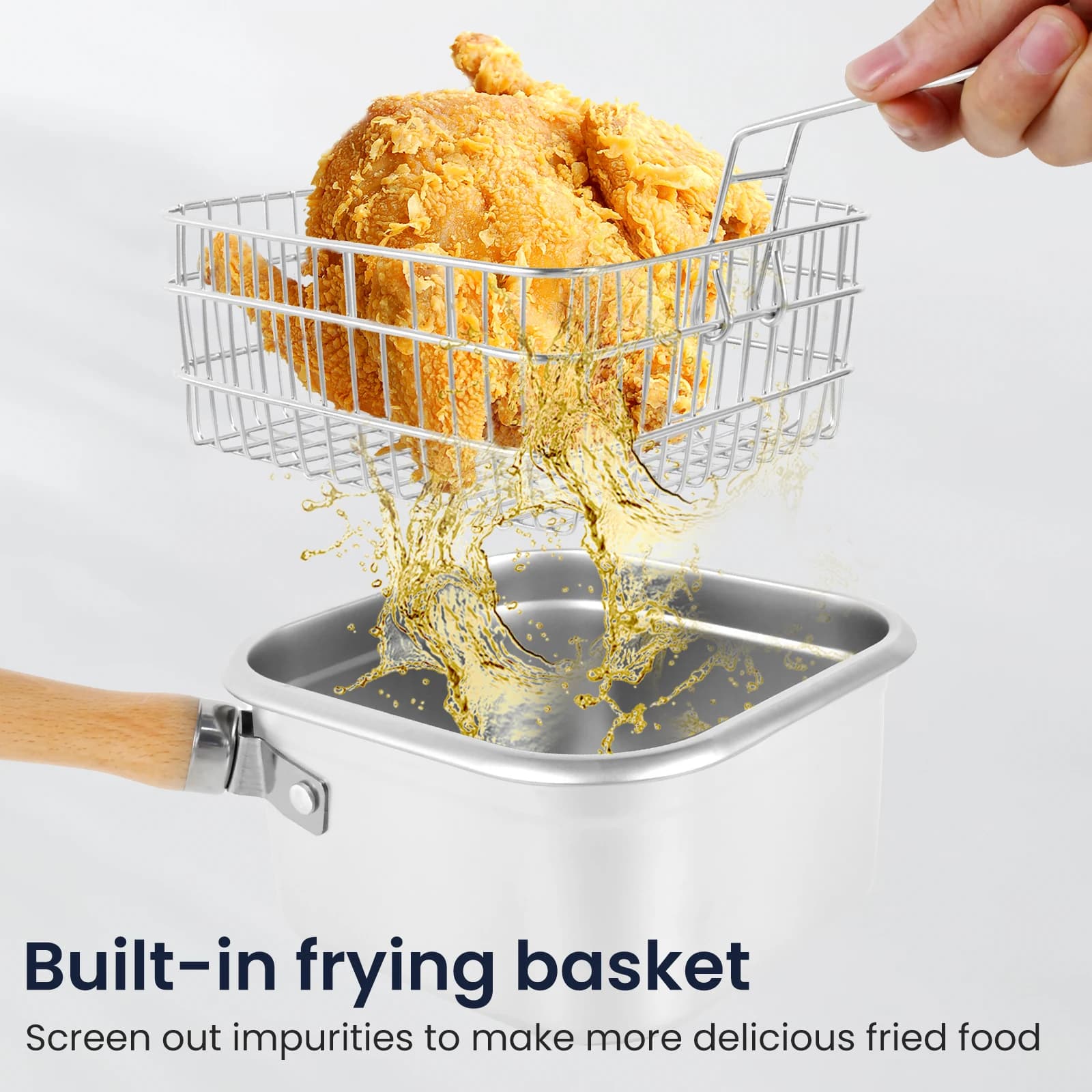 Fryer Deep in stainless steel with basket, Scolapasta basket for Fryer, Chicken and Fried Food Schoolgirl, Kitchen Gadget