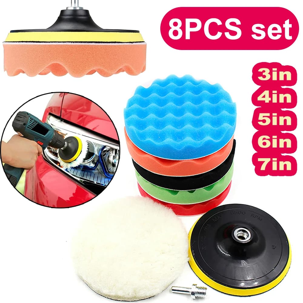 8 pcs car polishing pad kit 3/4/5/6/7 inch disc foam sponge for polishing set polishing machine 125/150mm