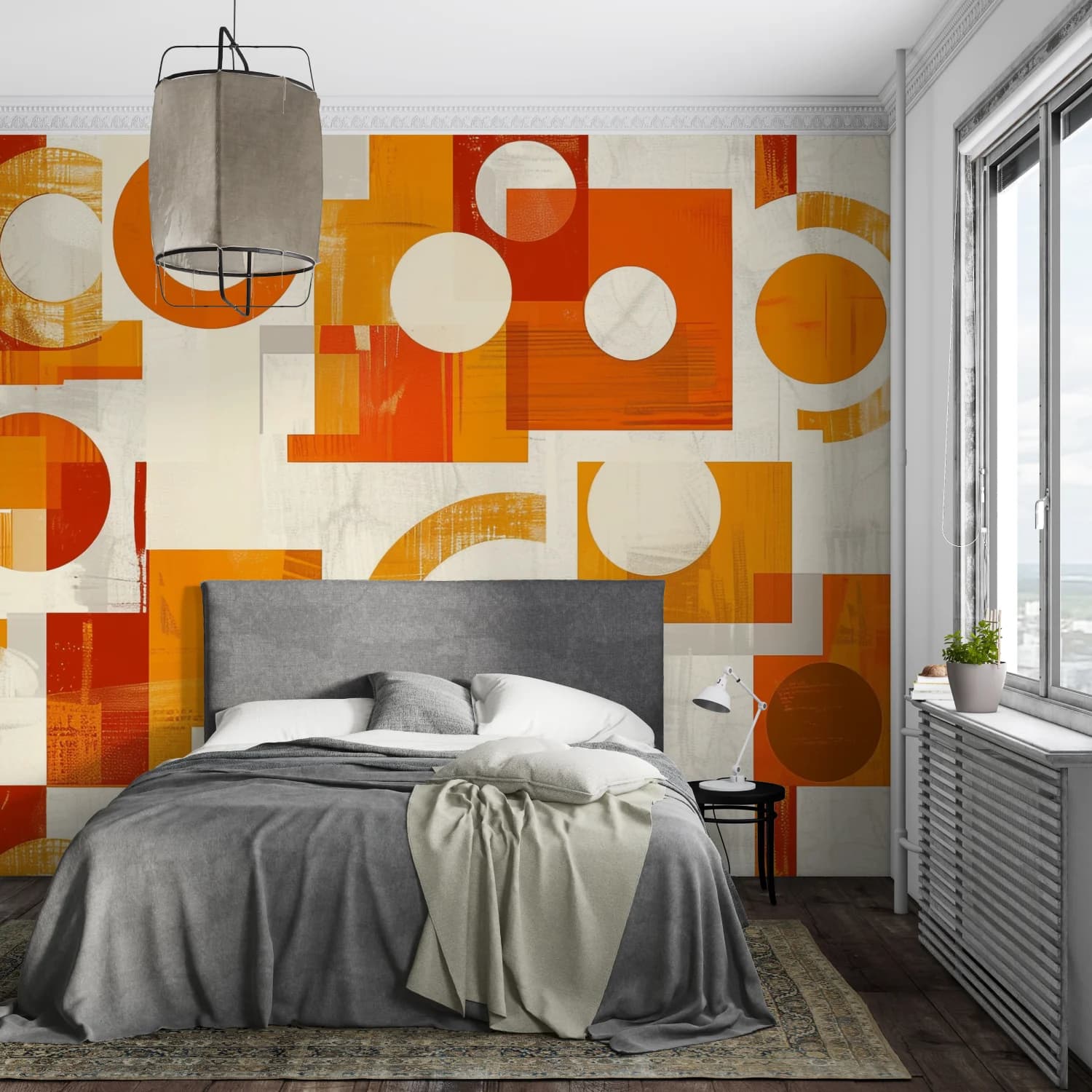 Customized wallpaper with orange geometric shape splicing wallpaper for home decoration, bedside sofa background 3d wallpaper