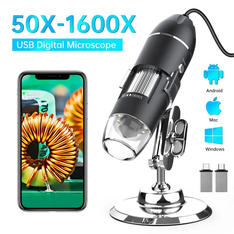 USB 1600X 1080P HD Microscope for Welding with 8 LEDs Compatible with Android, Mac, Windows (X4)
