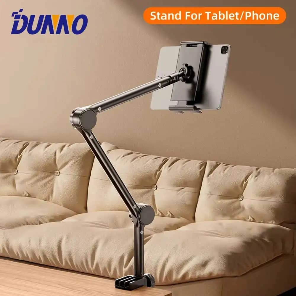 Adjustable Tablet Holder - 360° Rotatable Foldable Metal Arm Stand for iPad Phones Tablets 4-13 Inch Devices Desk Bracket Suppor