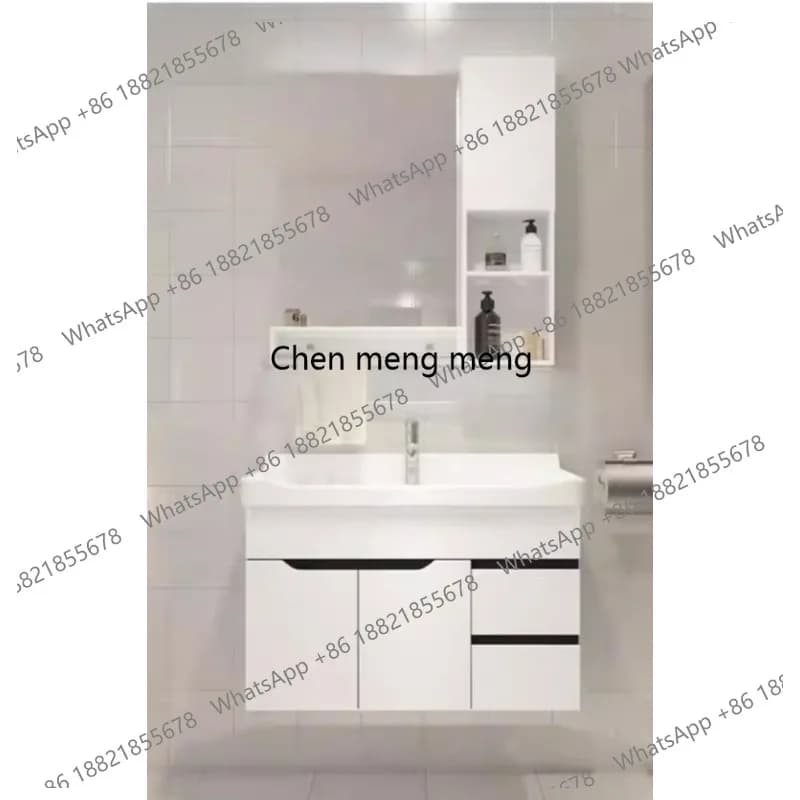 Combinazione semplice di mobile bagno, lavabo, specchiera e mobiletto lavabo per toilette