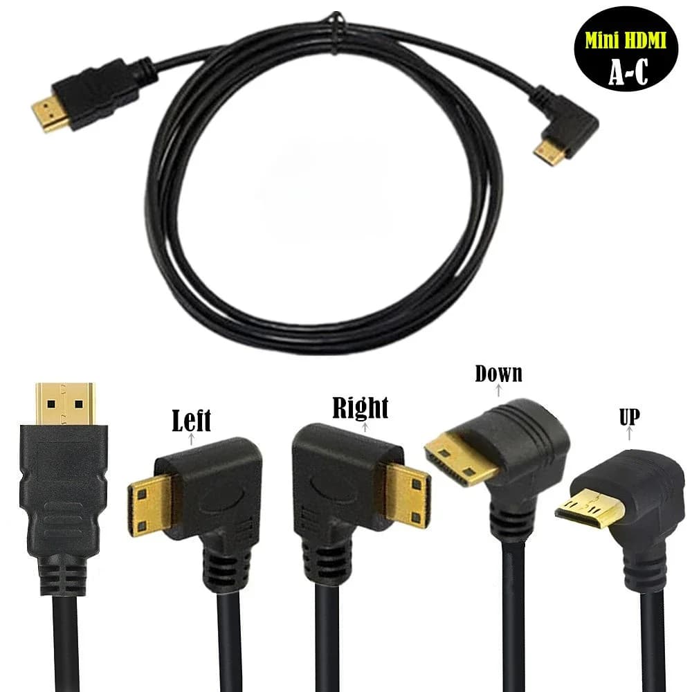 Premium 1080P 6Ft HDMI-Compatible 1.4 Male to Mini HDMI Male 90° Angled Plug Cable left/right/up/down
