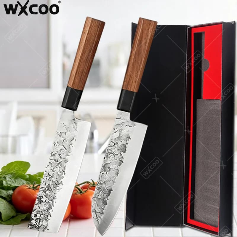 WXCOO Professional Kitchen Knife with Gift Box Japanese Kiritsuke Knife Sharp VG10 steel Meat Fruit Slicing Cleaver Knife