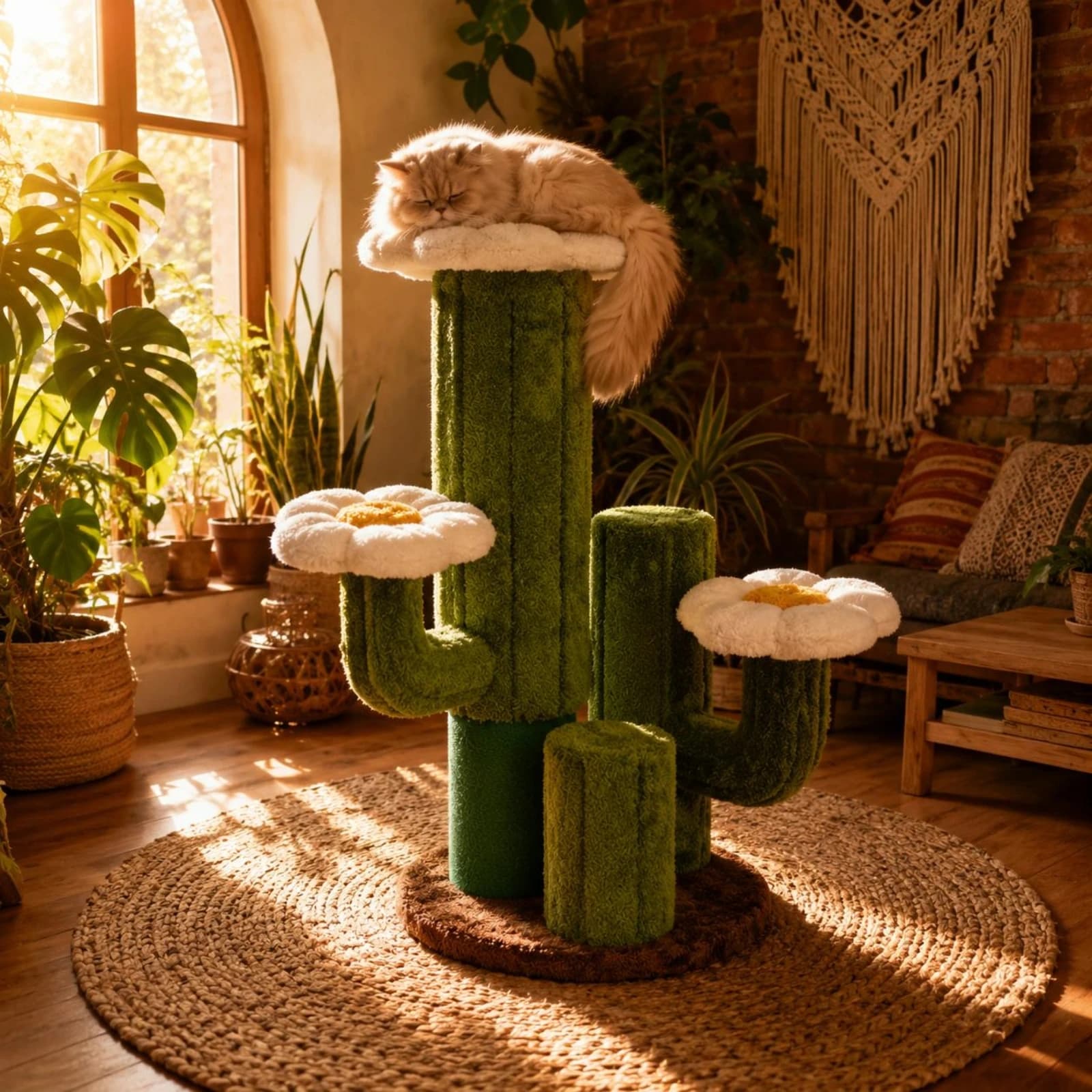 Cactus Kitten Tree Flower-Shaped Cushions Kitten Scratching Post Column Pet Furniture Textured Textile Multi-Level