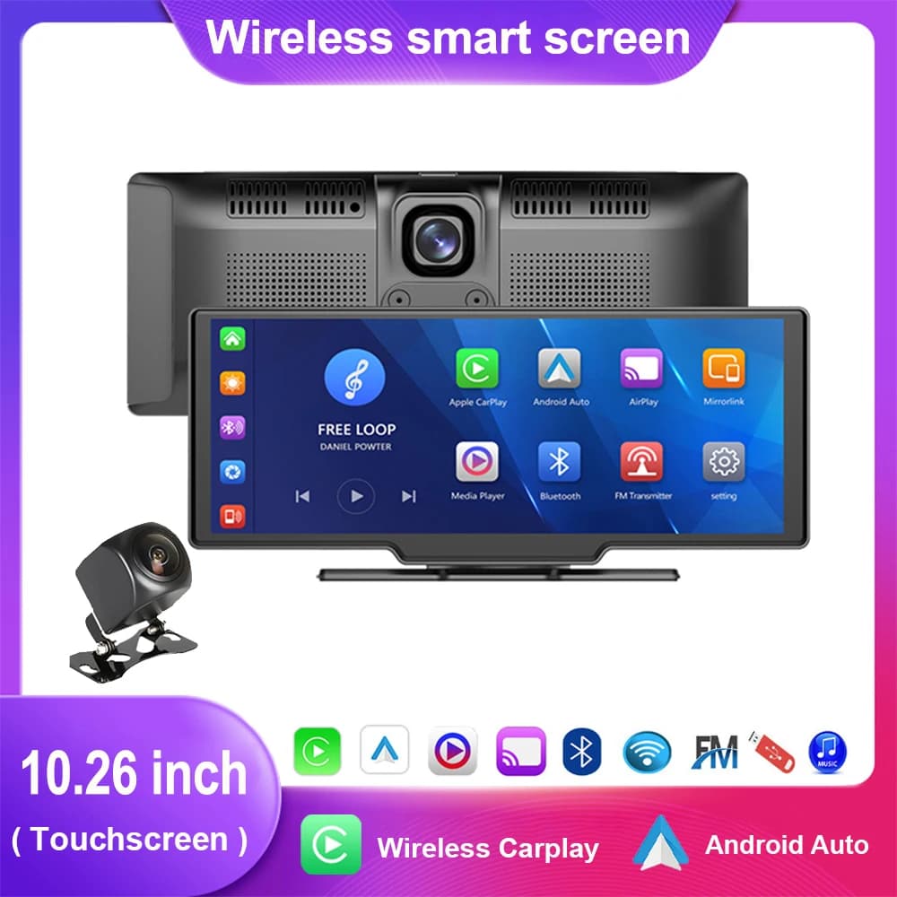DVR 10.26 inch For Car Universal 4K Dash Cam Wireless Carplay and Android Auto GPS Navigation Video Recorder Dash Car DVR
