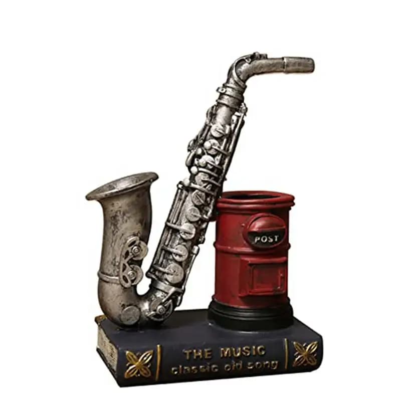 AEF6-Saxophone Portapenne impermeabile in resina per scrivania, porta pennelli per trucco, forniture per ufficio, ornamenti in resina