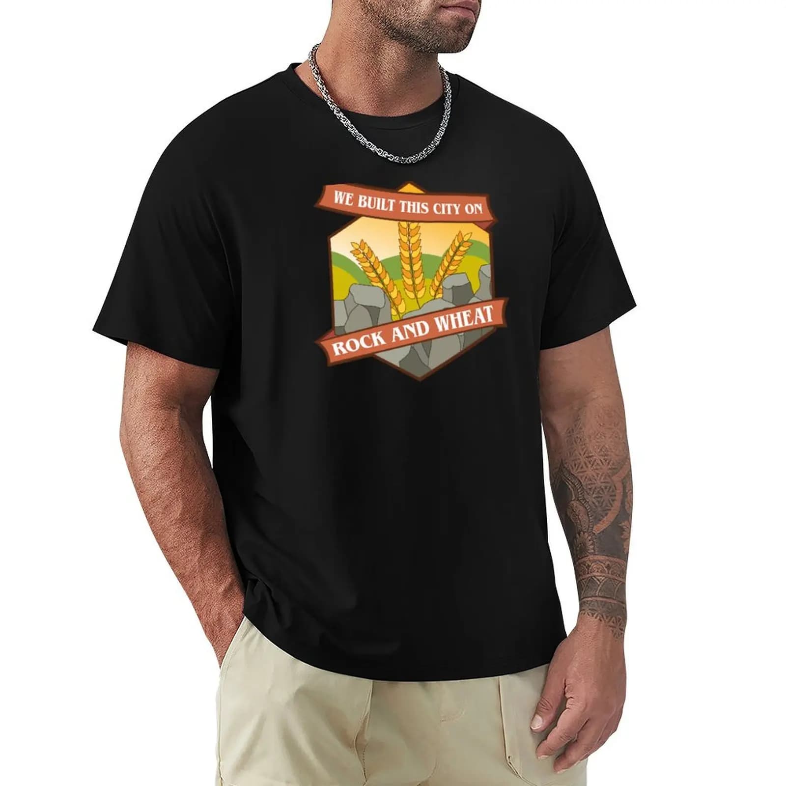 We Built This City on Rock and Wheat Divertente maglietta con stampa vintage per giochi da tavolo, t-shirt girocollo con stampa vintage