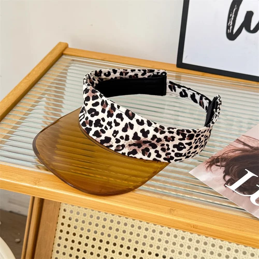 Sports UV Protection Leopard Print Visor Cap Sunscreen Solid Color Transparent Hollow Hat Adjustable Cool Sun Hat Outdoor