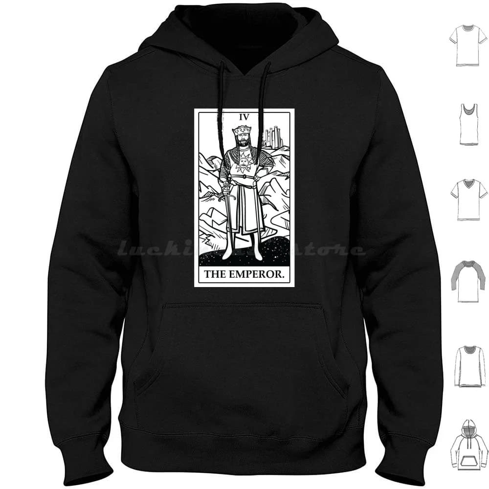 Felpa con cappuccio in cotone a maniche lunghe con carta dei tarocchi dell'Imperatore e il tarocchi del Santo Graal