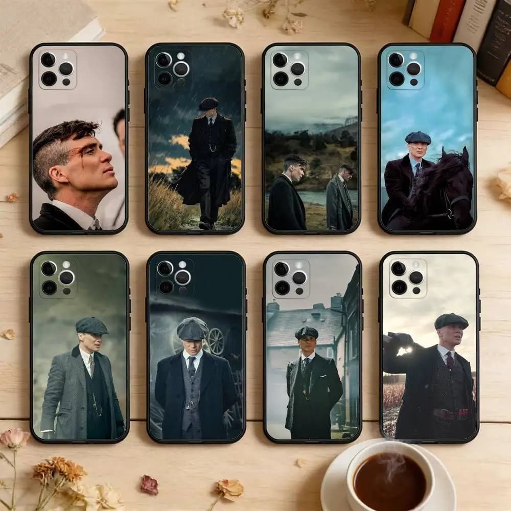 Cover per iPhone T-Thomas S-Shelby in morbido silicone nero per modelli 17, 16, 15, 14, 13, 12, 11 Plus, Pro Max