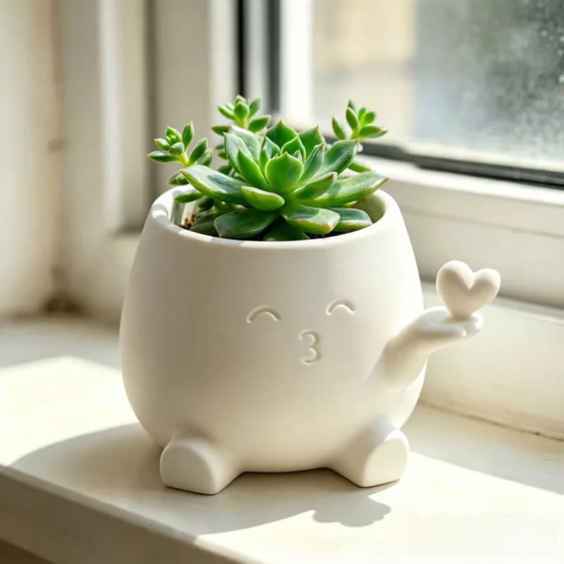 Cartoon Heart Hand Small Flower Pot,Smiley Face Succulent Planter,3D Print Multi Purpose Desktop Vessel For Tiny Plants Sundries