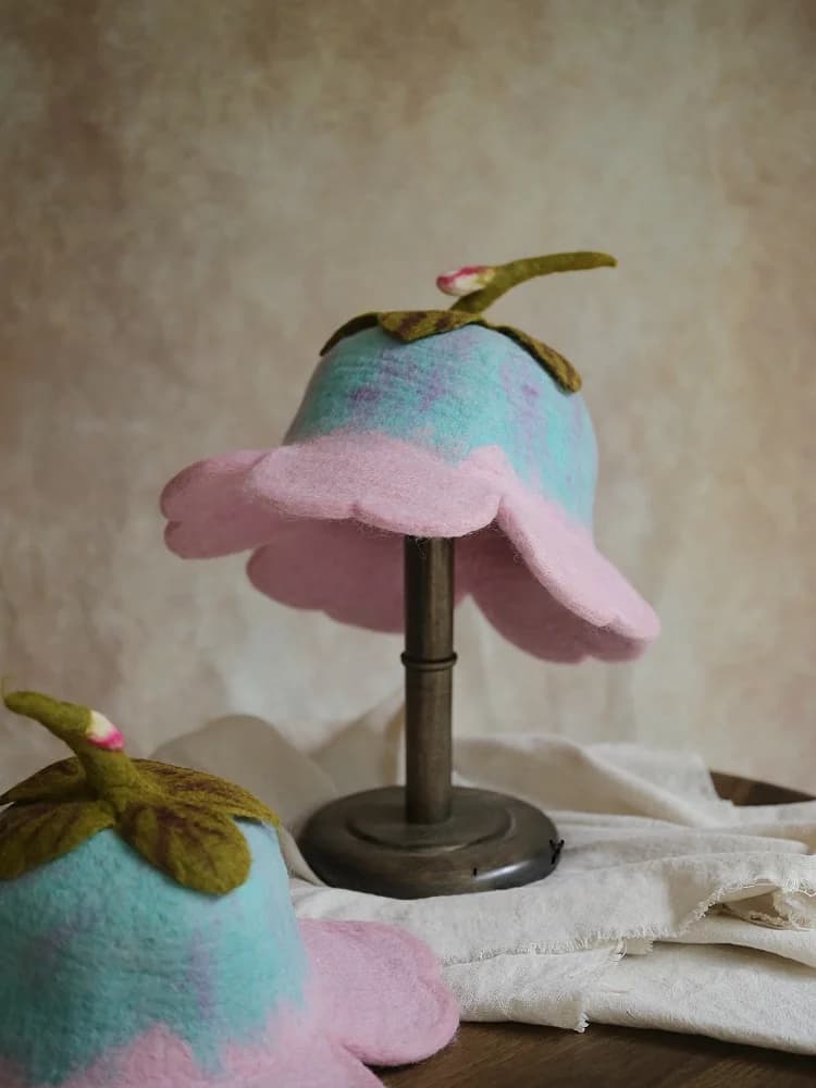 Handmade Wool Felt Lily Flower Hat Cute Autumn Winter Children's Girl's Wool Cap Felt Bowl Hat Sweet Country Style