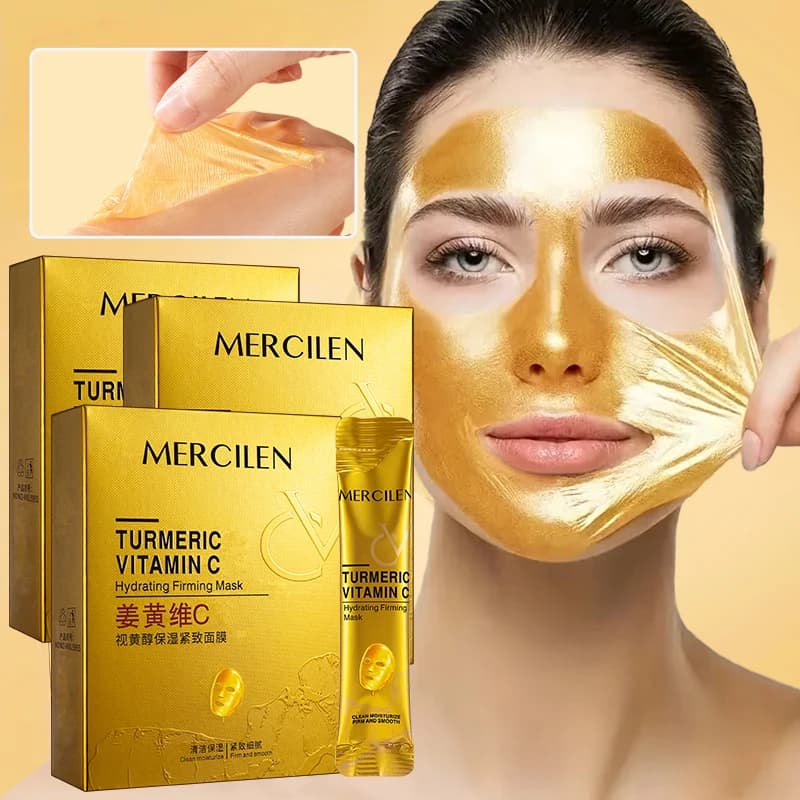 Mercilen Turmeric Vitamin C Retinol Moisturizing Mask, No Need to Rinse, Easy to Apply, Contains Vitamin E, Plant-Based Squalane, and Aloe Vera to Firm and Nourish Facial Skin, Making It Look Younger, Easy to Carry, Skincare Product