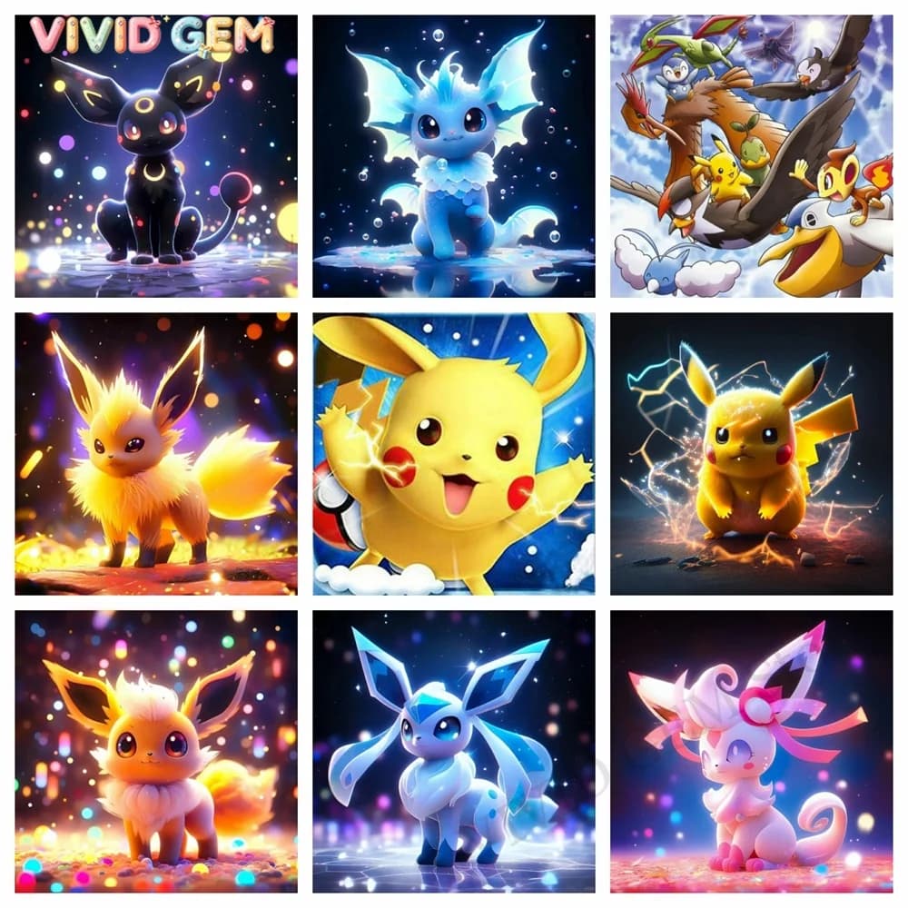 VIVID GEM Pokemon 5d DIY Diamond Pictures Painting Kits New 2026 Pikachu Cute Cartoon Eevee Embroidery Mosaic Cross Stitch Hom