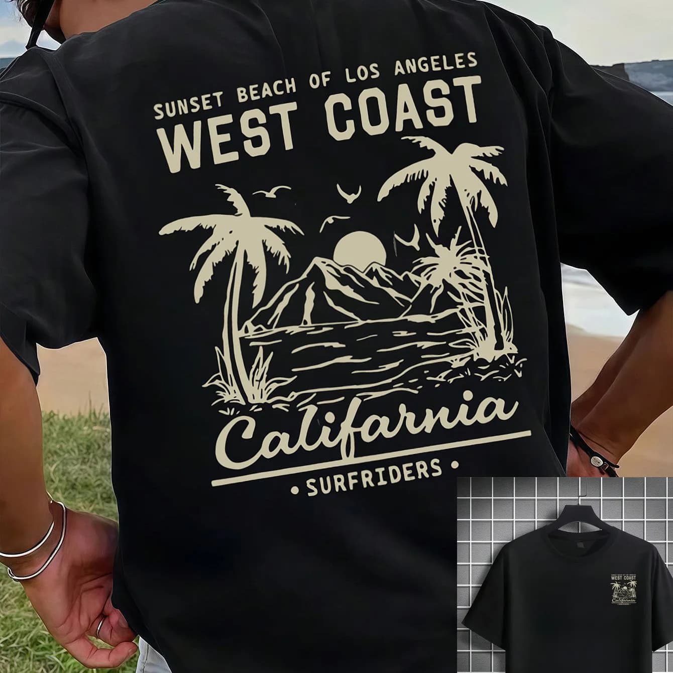 T-shirt con motivo surf da spiaggia California 2026 per uomo e donna, abbigliamento estivo traspirante e alla moda, top a maniche corte con scollo rotondo