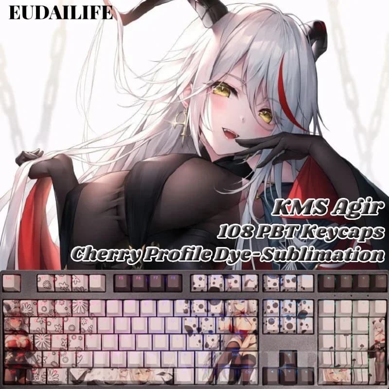 KMS Agir 108 Keycap Azur Lane Game PBT Sublimation of Tintura Light Transmission Switch Cross Cover for Mechanical Tastiera Gift
