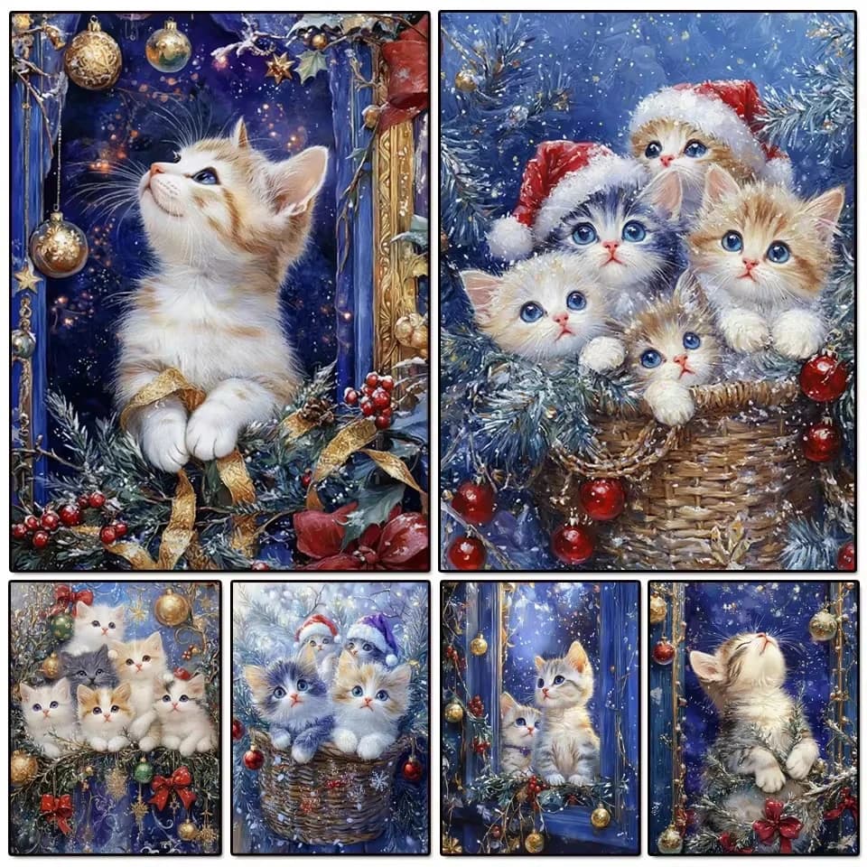 DIY Oil Painting By Numbers Kit Christmas Animal Cat Acrylic Paint By Numbers Diy Numbers Painting Art on Canvas By Numbers
