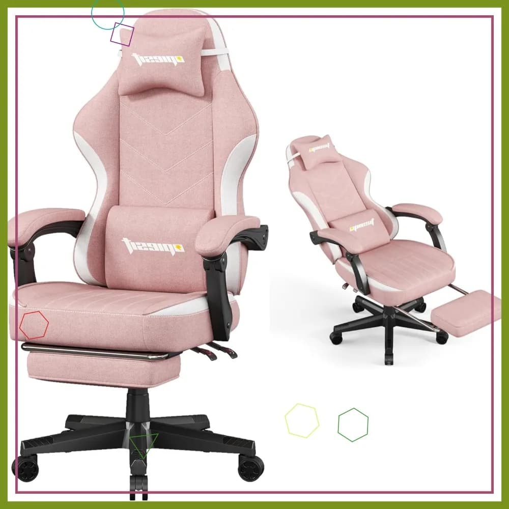 Sedia da Gaming Ergonomica con Cuscino a Molle Insacchettate, Altezza Regolabile e Poggiapiedi per Adulti in Rosa