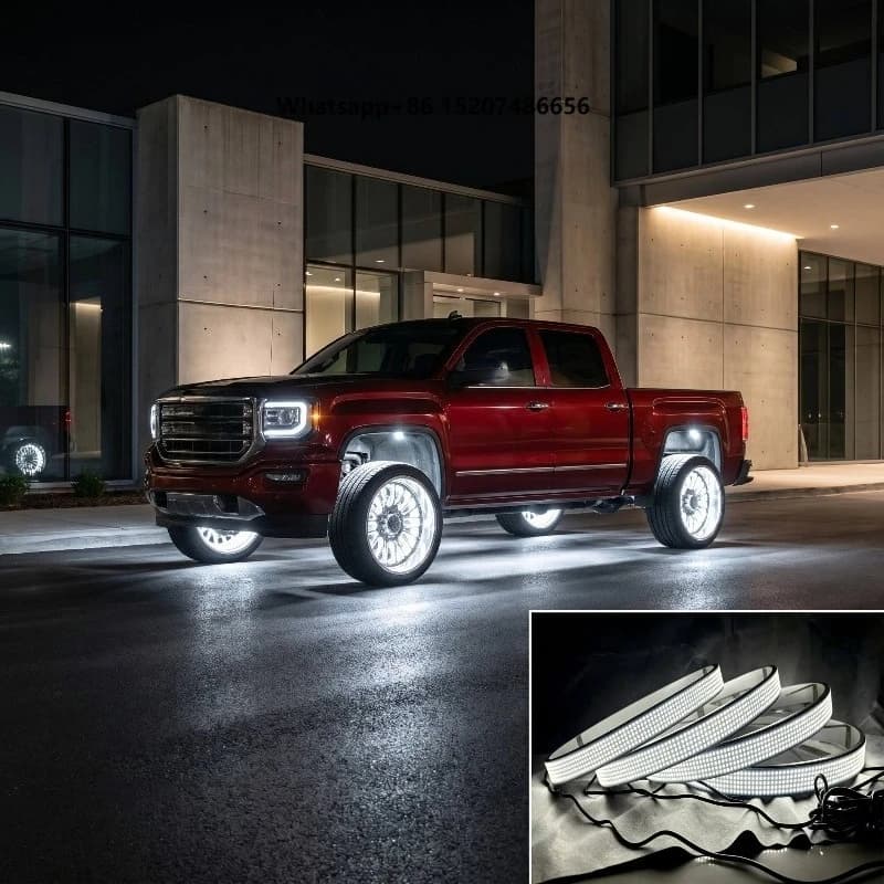 5-Row LED Wheel Rings Kit 15" 17" 20" Pure White Super Bright Rim Lights Waterproof Underglow Lamps