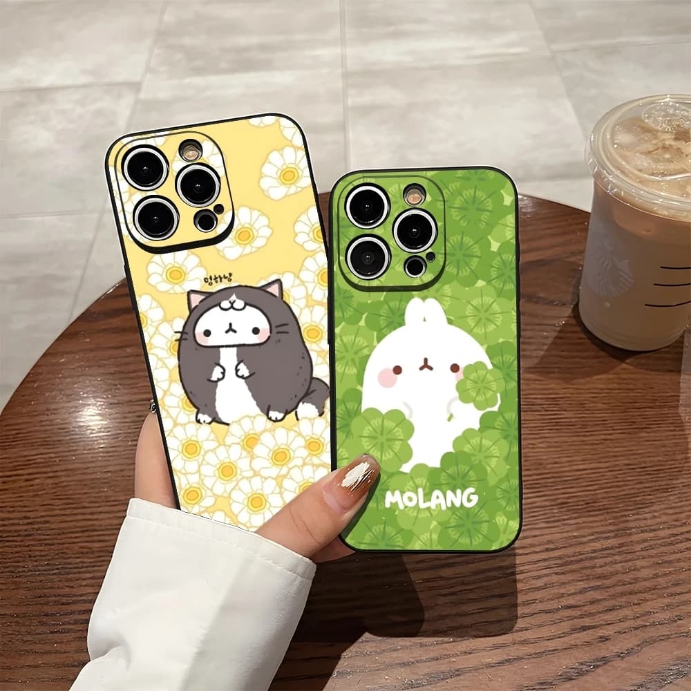 M-Molangs Cartoon Cat Phone Case For Iphone 16 Pro Max 14 12 15 Plus 17 Pro Max 13 Pro 11 Xr X Xs Plus Back Cover