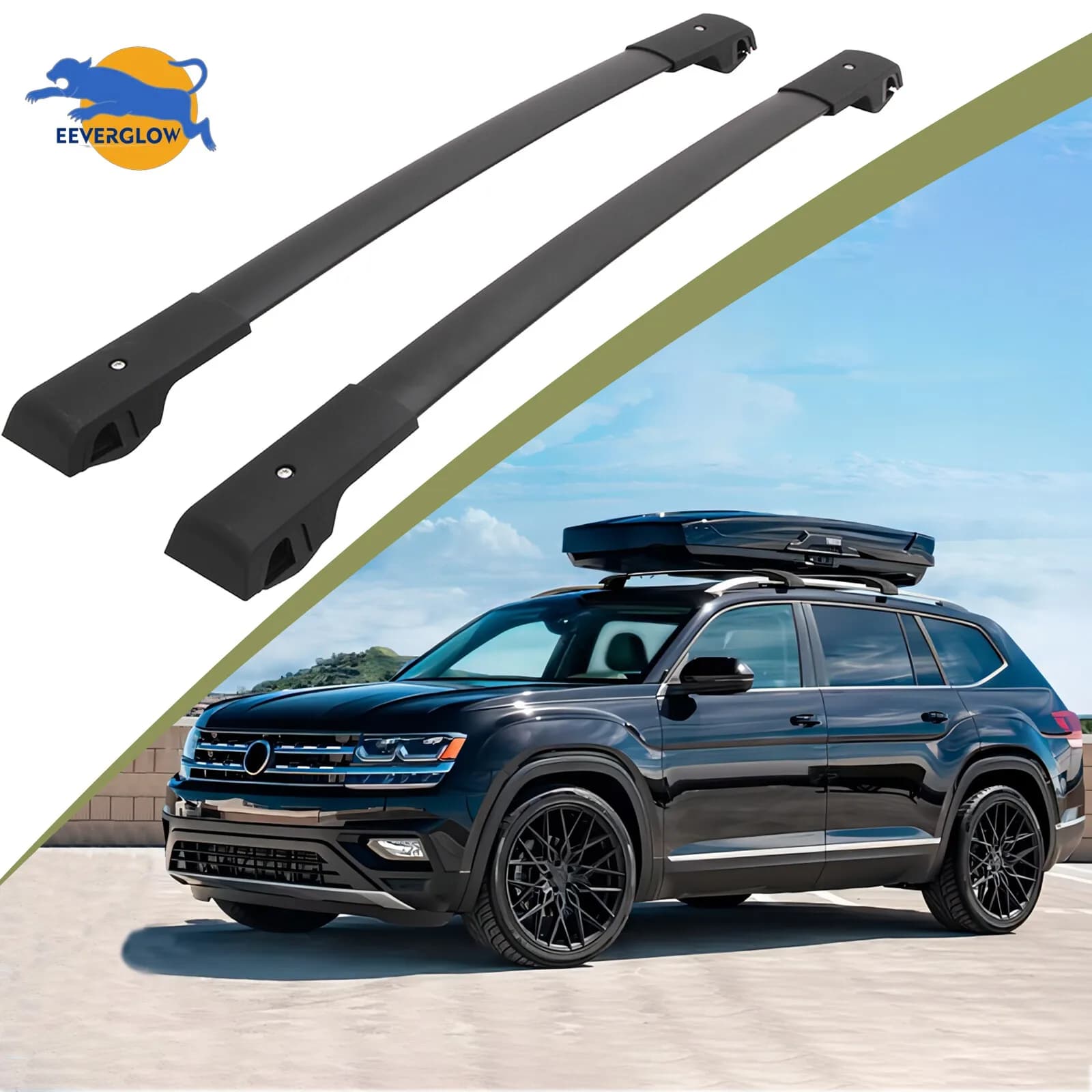 Binari per portapacchi con barre trasversali da 2 pezzi adatti per bagagli Volkswagen ATLAS 2017-2024 neri
