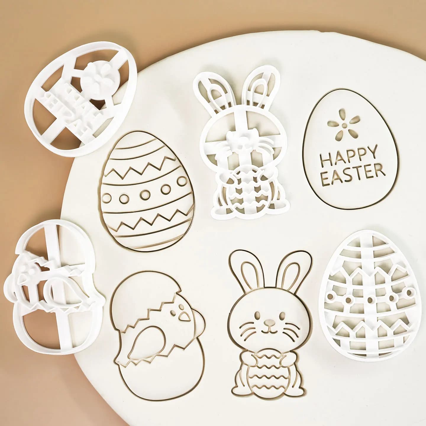 4 Pezzi Stampi per Biscotti Pasquali 3D a Forma di Coniglietto, Uovo e Pulcino per Decorazioni Festa di Pasqua