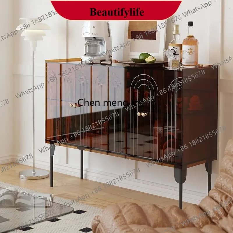 M178 Credenza Nordica di Lusso, Mobile Quadrato in Acrilico per Soggiorno, Credenza Moderna con Vano Portaoggetti e Portabicchieri