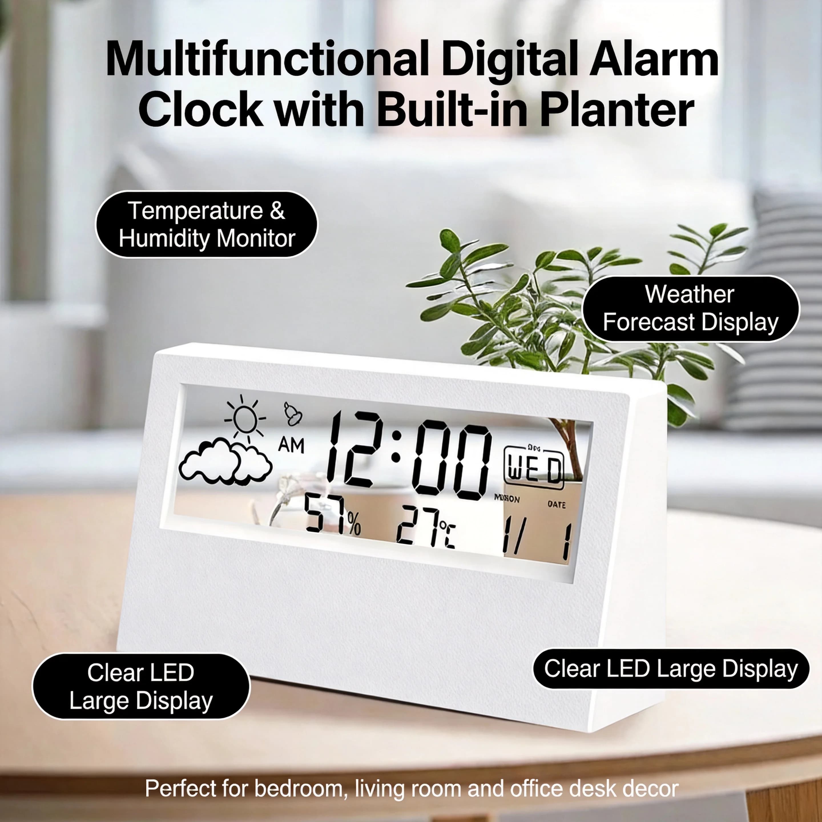 Orologio Elettronico con Termometro e Igrometro, Stazione Meteo per Casa con Allarme, Termometro LED, Termo-Igrometro Multifunzione