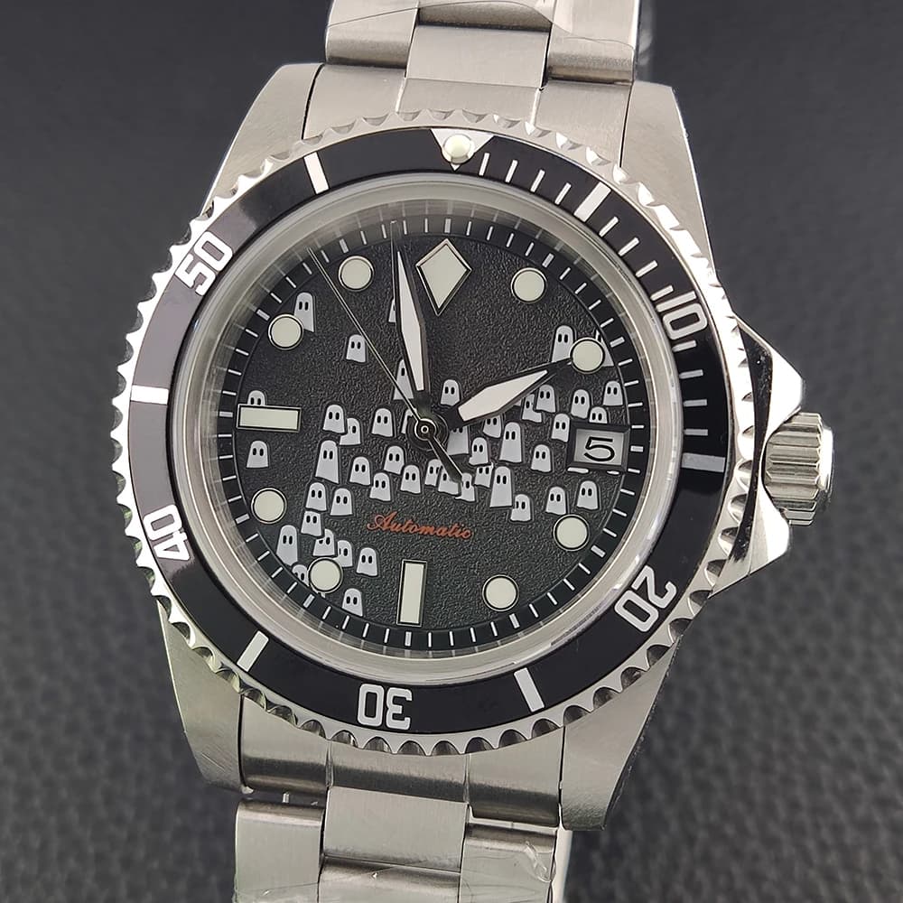 40mm nh35 Watch Green Luminous Watch of Men Sapphire Crystal Stainless Steel Watch Waterproof 100M nh35 Automatic Mechanical