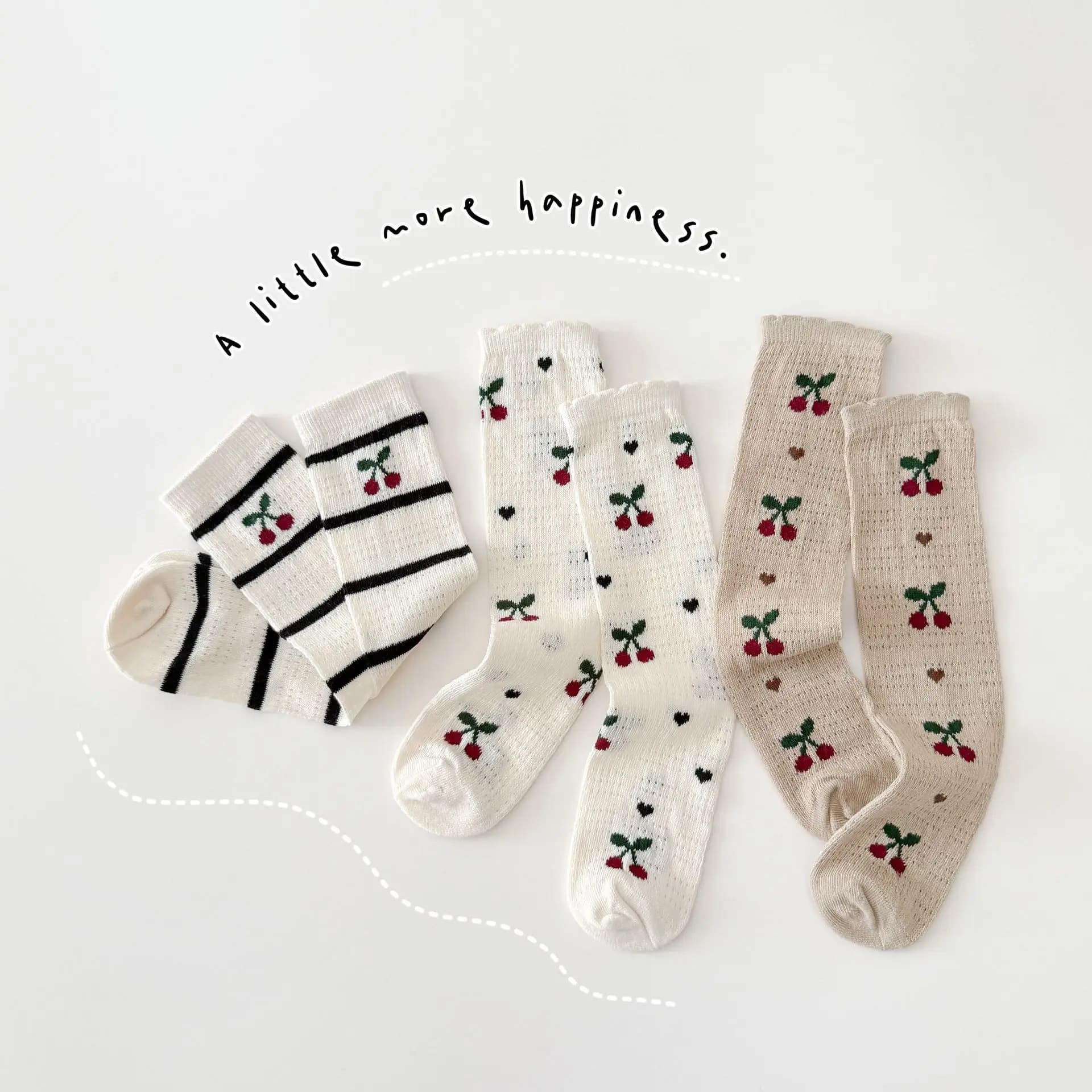 2026 New Spring Summer Girls' Stockings Breathable Mesh Thin Cotton Stockings Korean Sweet Cherry Striped Heap Shallow Socks