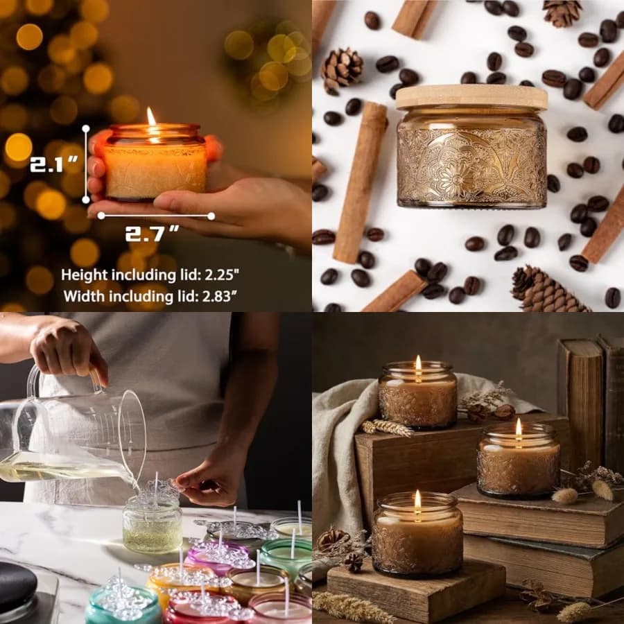 18-Pack 4oz Embossed Glass Candle Container with Bamboo Lids and Labels, Candle Jars for Making Candles, Mandala Design