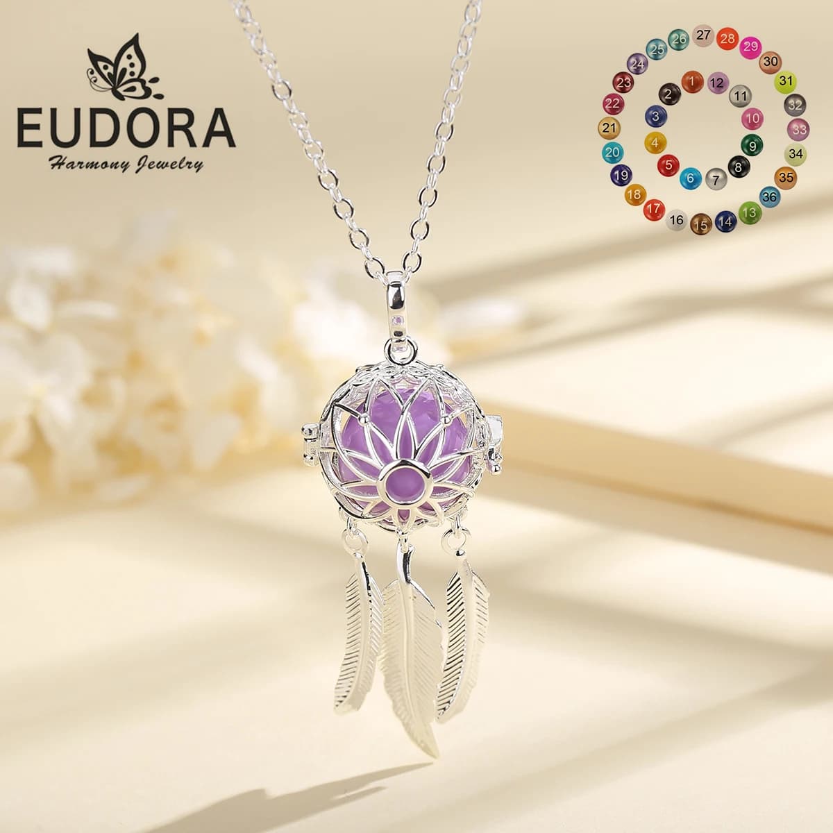 Eudora 18mm Harmony Ball Dreamcatcher cage Necklace Pregnancy Bola Angel Callar Necklace Anti Stress Jewelry for Women Baby Gift