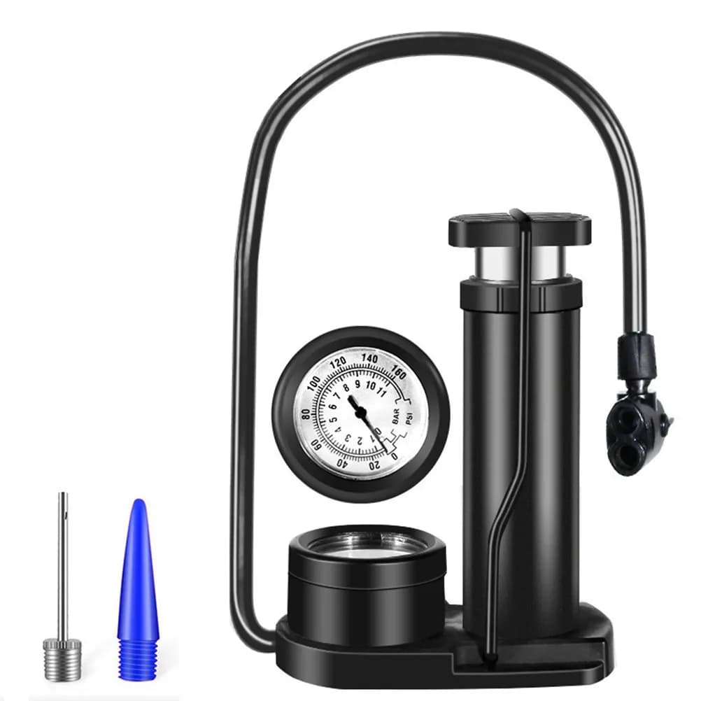 Mini Pompa da Terra Portatile in Metallo ad Alta Pressione con Barometro per Gonfiaggio Pneumatici Bici e Stradali, Pompa a Pedale per Gonfiaggio Gomme
