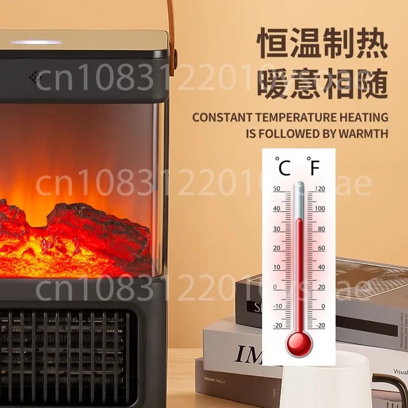Simulazione Riscaldatore di fiamma Riscaldamento elettrico Bagno di casa Ventilatore ad aria calda Piccolo camino termoelettrico solare
