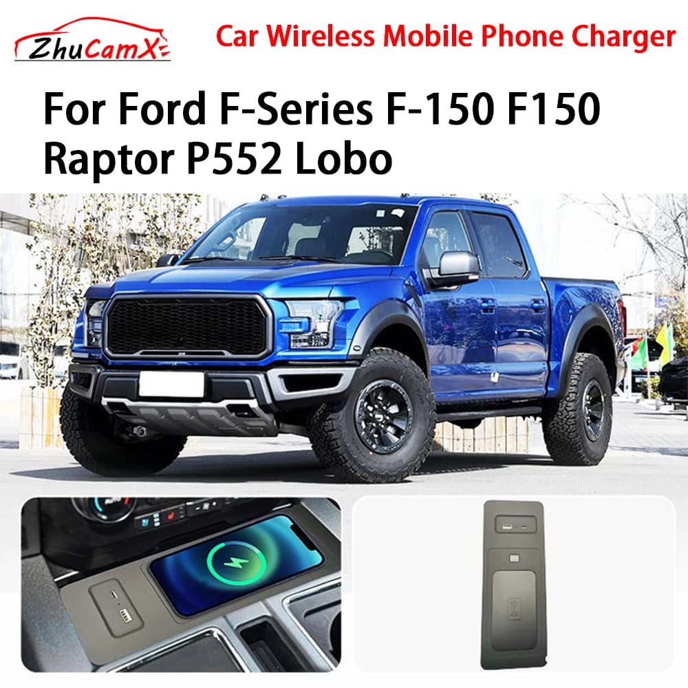 Caricatore per telefono cellulare wireless per auto Console centrale di archiviazione QI 18W iPhone ricarica rapida per Ford Serie F F-150 F150 Raptor P552 Lobo