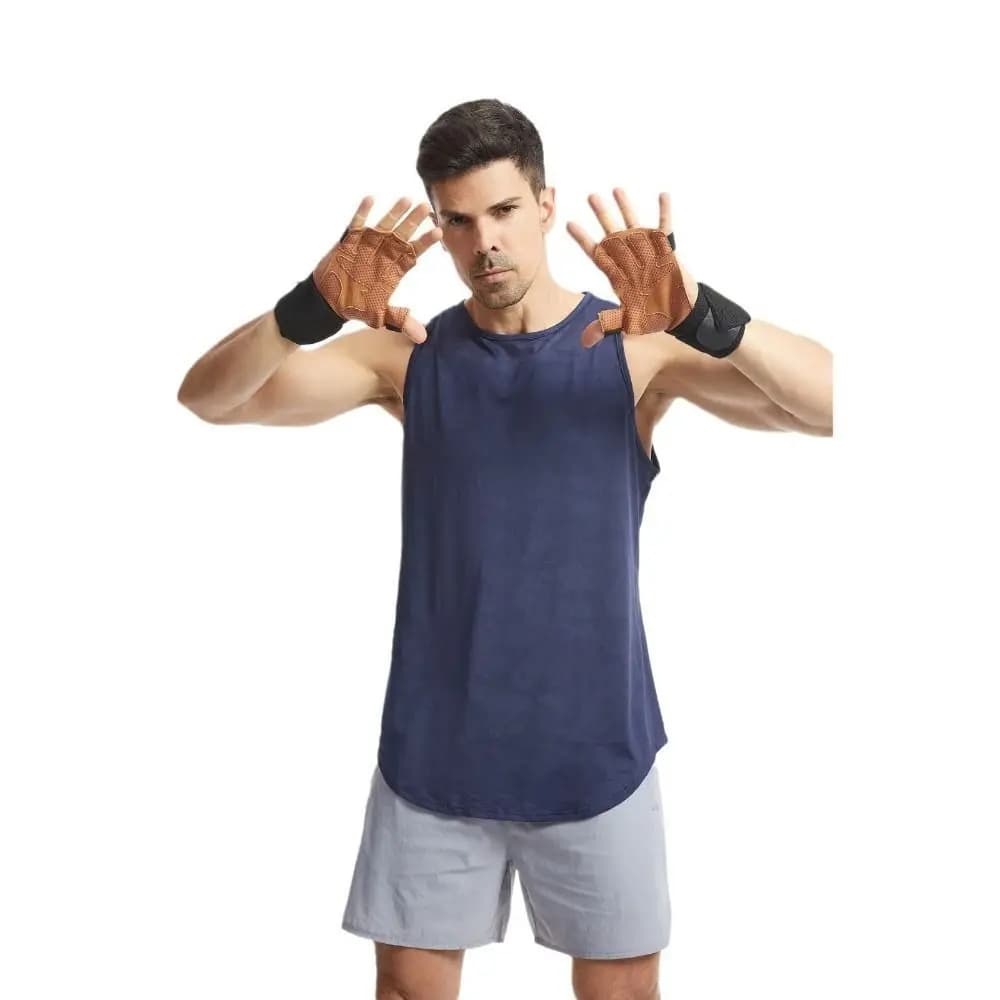 1 Paio di Guanti da Sollevamento Pesi in Pelle Bovina, Traspiranti a Quattro Dita, con Polsiera Antiscivolo per Palestra, Deadlift e Allenamento Fitness