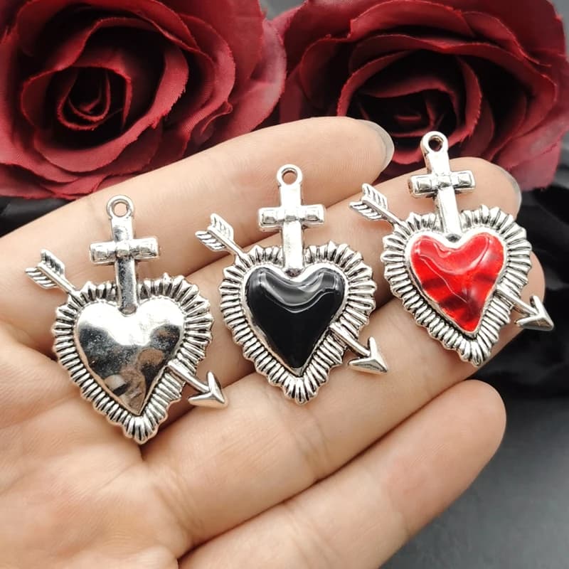 4 pz 30*38mm croce sacro cuore Piercing freccia a spillo gotico ciondola smalto corona cuore ciondola accessori gioielli fatti a mano fai da te