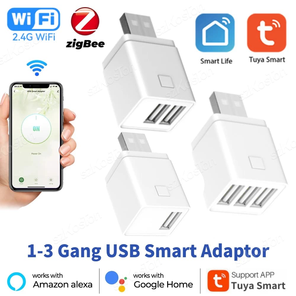 Tuya Smart Zigbee WiFi Mini USB Power Adapter 1-3 Gang Charging Spin Smart Life APP Voice control over Alexa Google