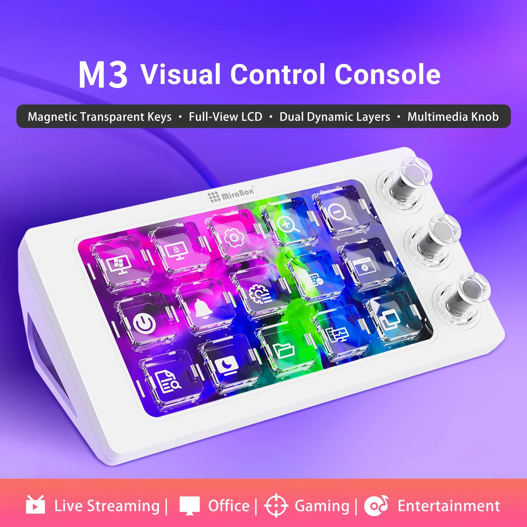 Mirabox Mbox M3 Stream Deck 15 tasti LCD, console live, mini tastierino, Streamdeck Deck Dock, macropad, Stream Desk Studio Controller