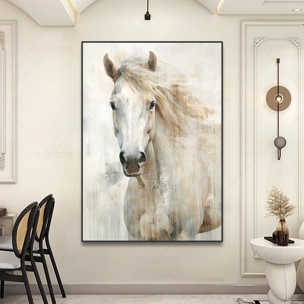Poster di Cavalli Bianchi Astratti, Stampe su Tela, Dipinti di Animali, Quadri da Parete per Soggiorno, Decorazione Moderna per la Casa SENZA CORNICE