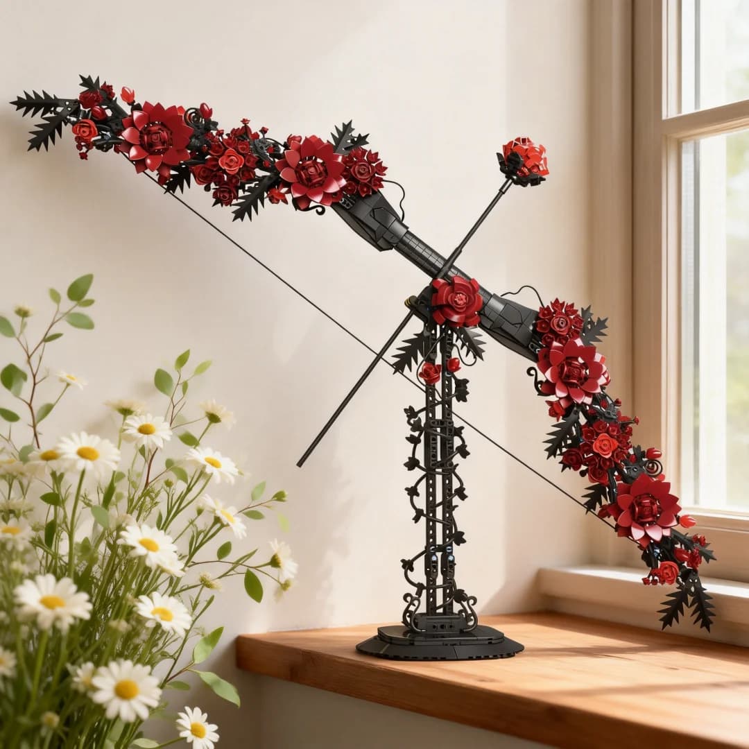 DIY Romantic Desk Decor Red Rose Bow Arrow Building Blocks–Creative Display,Unique Valentine’s Day Gift for Him/Her,Puzzle Toy