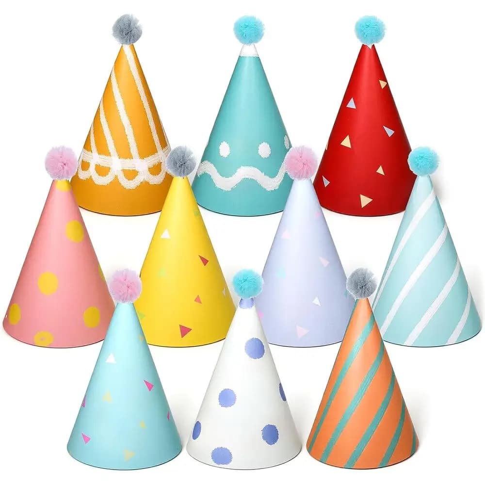 Cappelli da festa per animali di peluche, cappello da festa con animali di peluche colorati da 10 pezzi, piccoli cappelli di compleanno con cono di carta adorabile, mini cappello da festa per