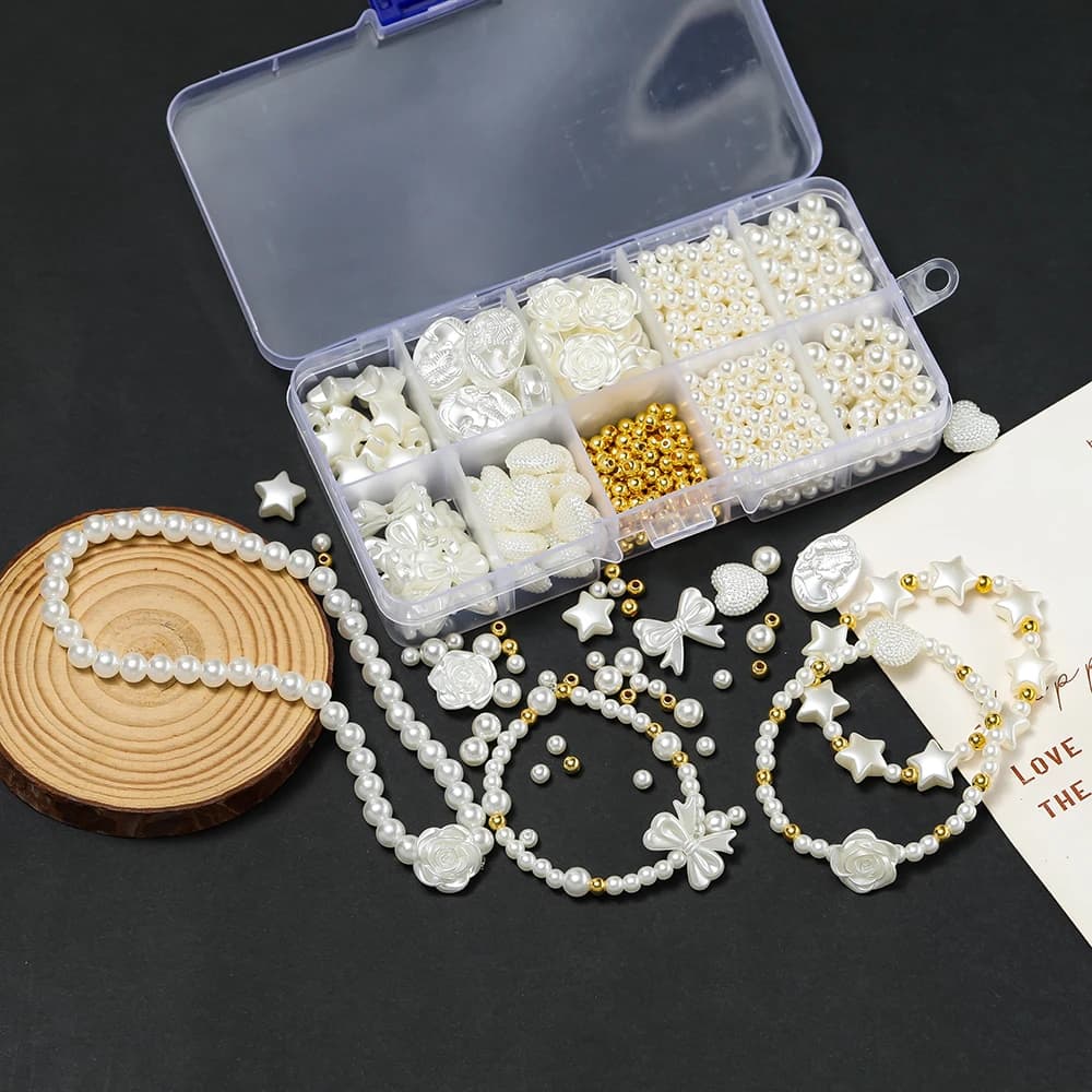 747 pz/scatola Fiore Stella Cuore ABS Perle D'imitazione Perline 4/6mm Perline Allentate Rotonde per Orecchini Collana Bracciale Creazione di Gioielli