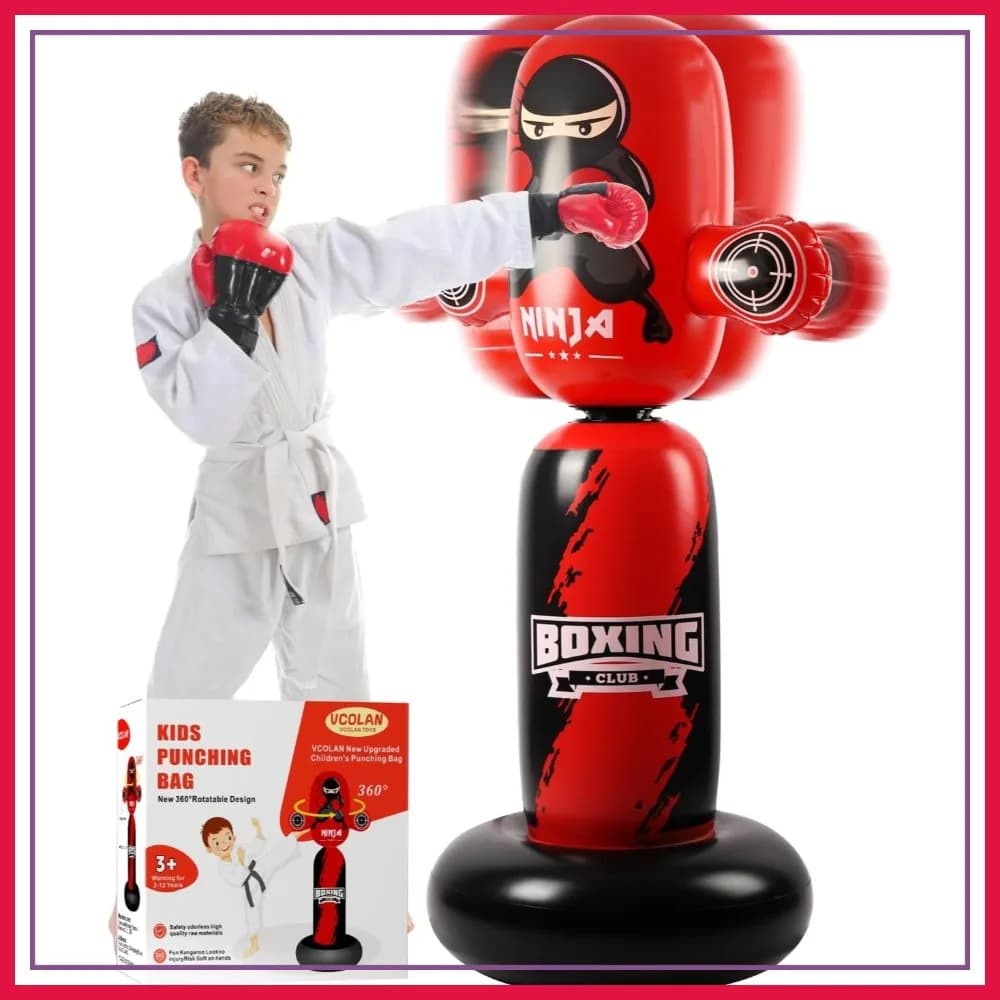 Sacco da Boxe per Bambini, 360 ° Sacco da Boxe Gonfiabile Rotante per Bambini e Bambine dai 3 ai 12 Anni, Regalo di Compleanno