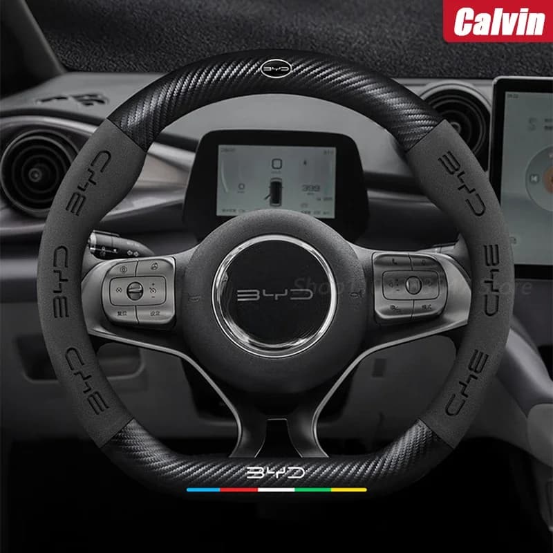For BYD Song Plus Dolphin Seal Tang Han Atto 3 EV Yuan Plus Leather Sport D Shape Car Steering Wheel Cover Auto Accessories