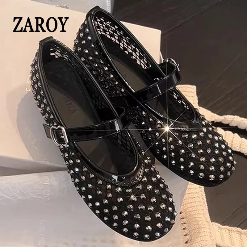 ZAROY Ball Shoes with Light Diamonds for Women, Breathable Summer Moccasins with Crystals, Mary Jane Sandals and Fashion