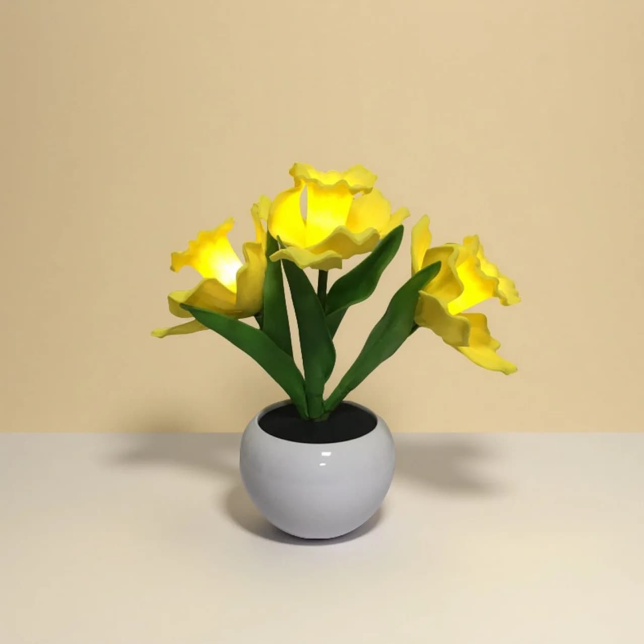 INS Potted Daffodil Ambient Light USB Recharge Touch Switch Simulation Narcissus Table Lamp For Bedroom Desk