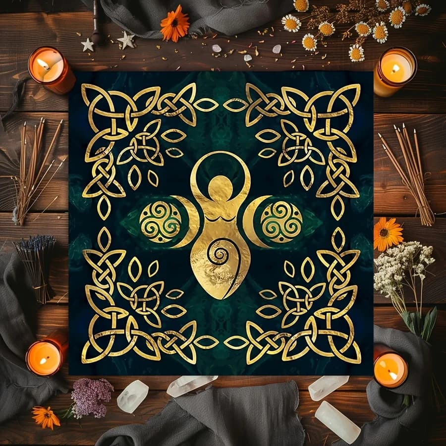 Tovaglia per tarocchi con tripla luna e albero - Blocco per carte oracolo spirituale per stregoneria pagana, astrologia e divinazione
