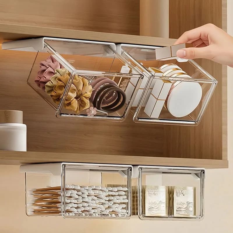 Under Desk Drawer Hanging Cosmetic Storage Box Hidden Jewelry Organizer Makeup Container Desktop Vanity Household Storage Rack